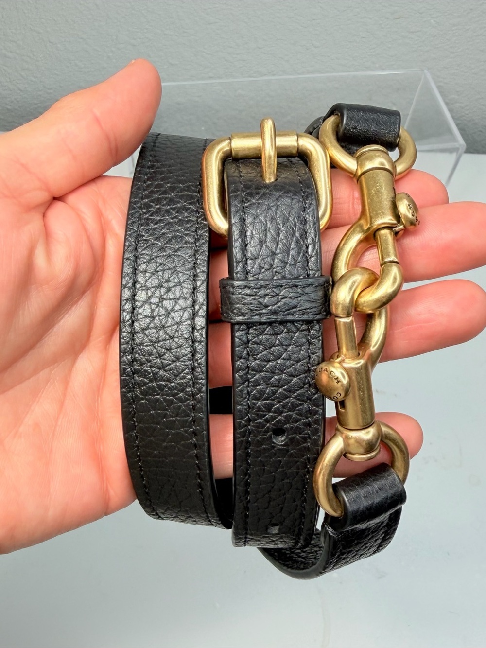 Coach Black Pebbled Leather Strap with Brass Hardware Like New